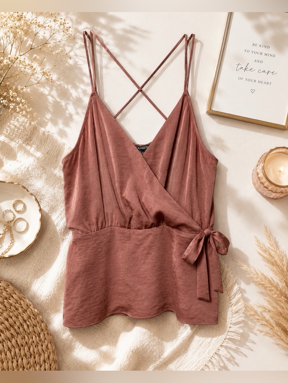 Sleeveless Wrap Tie Cami Top - Dusty Rose